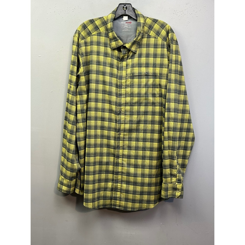 Swiss Tech Shirt Mens XL Yellow Plaid  Long Sleeve Button Down Stretch Outdoors